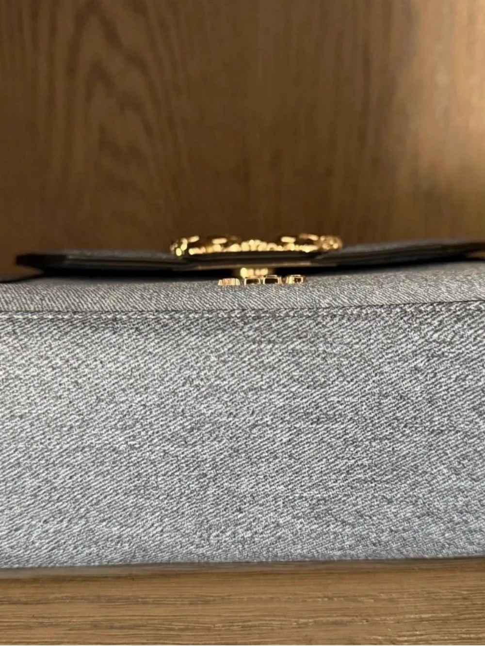 Aldo Blue Denim Structured Top-Handle Satchel with Gold Chain